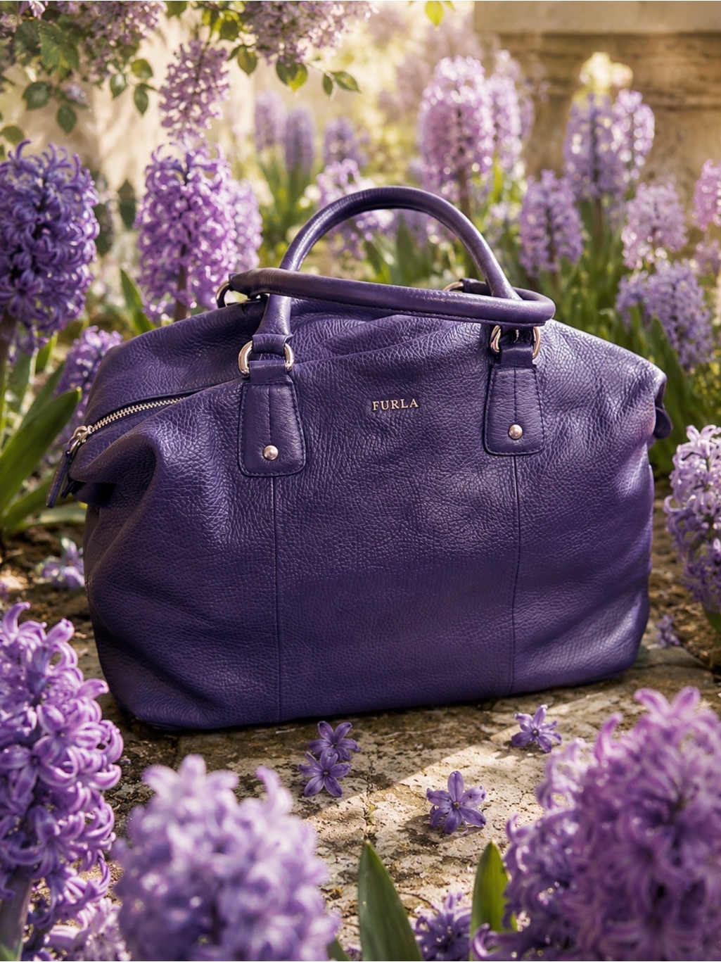 Furla Deep Purple Pebbled Leather Tote